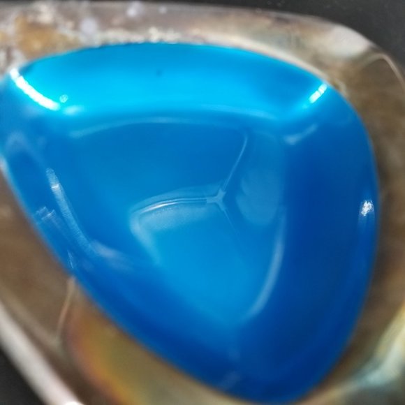 Reed Barton Ashtray Trinket Dish Blue Enamel Silver Plate Triangle Patina 5.50" - Picture 2 of 9